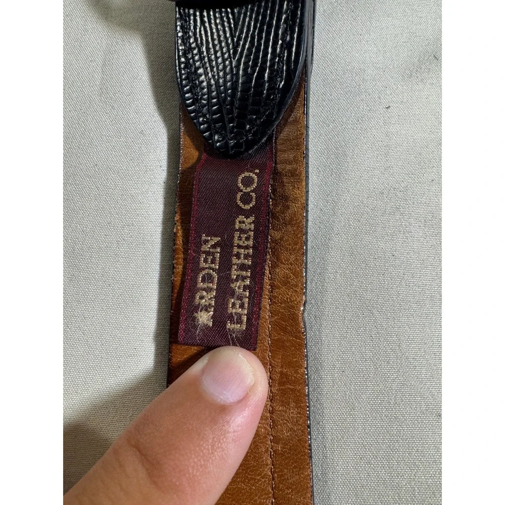 Arden Leather Co Mens Black Embossed Teju Lizard Grain Western Belt 3-Piece